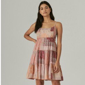 NWT Lucky Brand Patchwork tiered dress pink orange bandana women's M & L